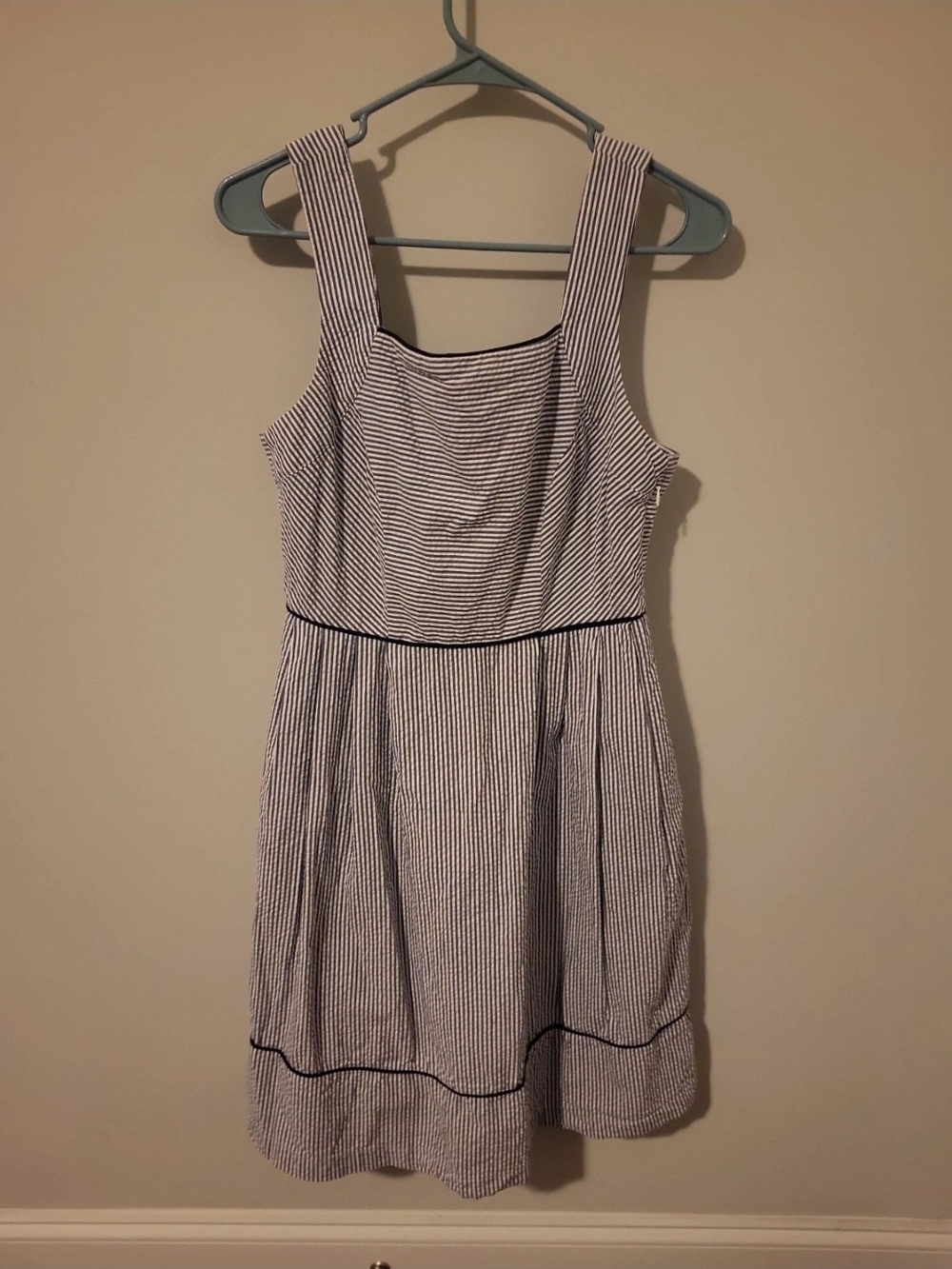Lands' End Navy and White Striped Sleeveless Dress